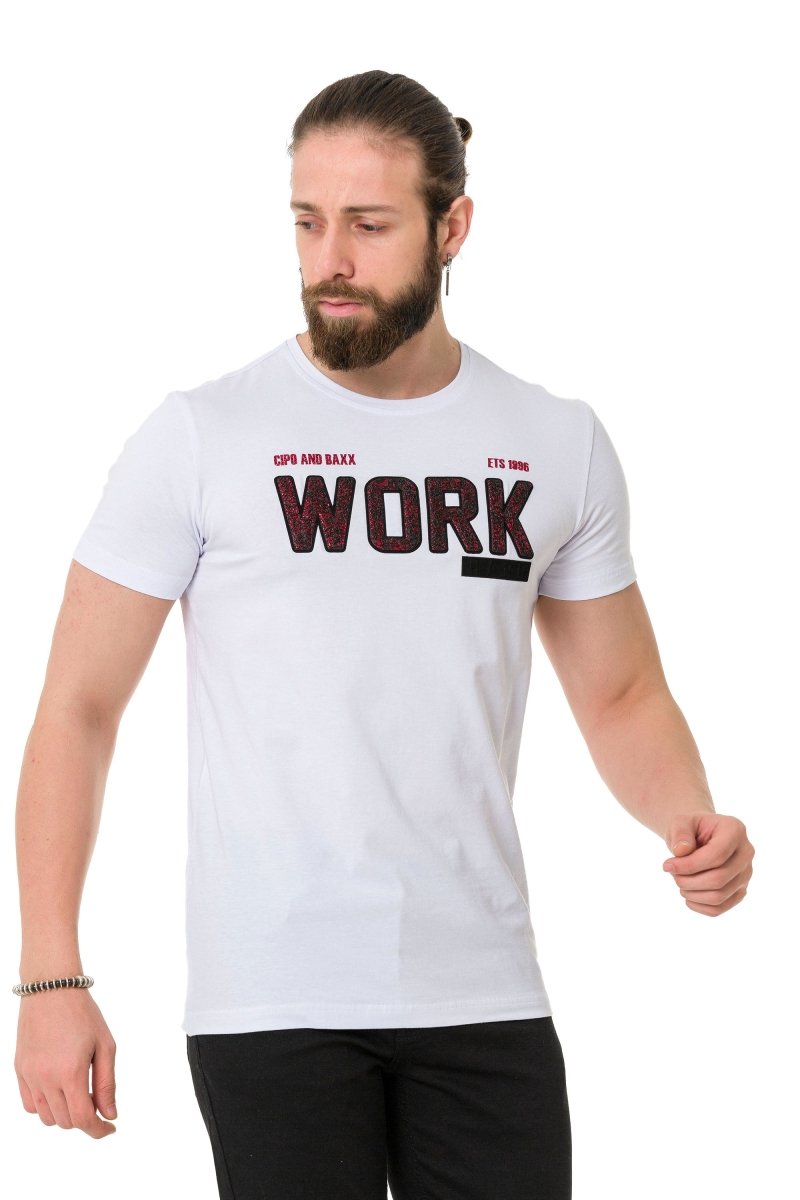 CT734 t-shirt męski z ozdobnym tłoczonym napisem