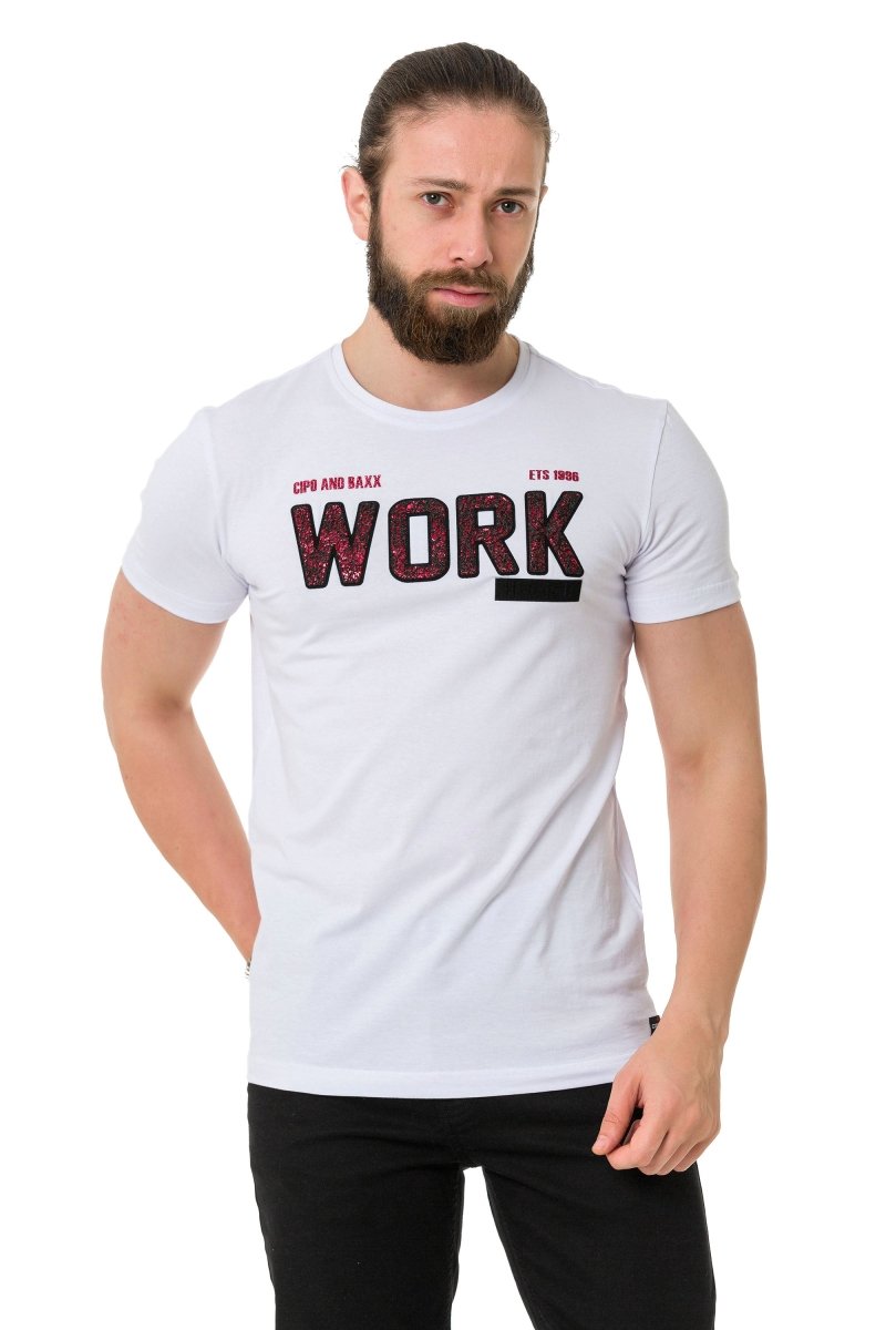 CT734 t-shirt męski z ozdobnym tłoczonym napisem