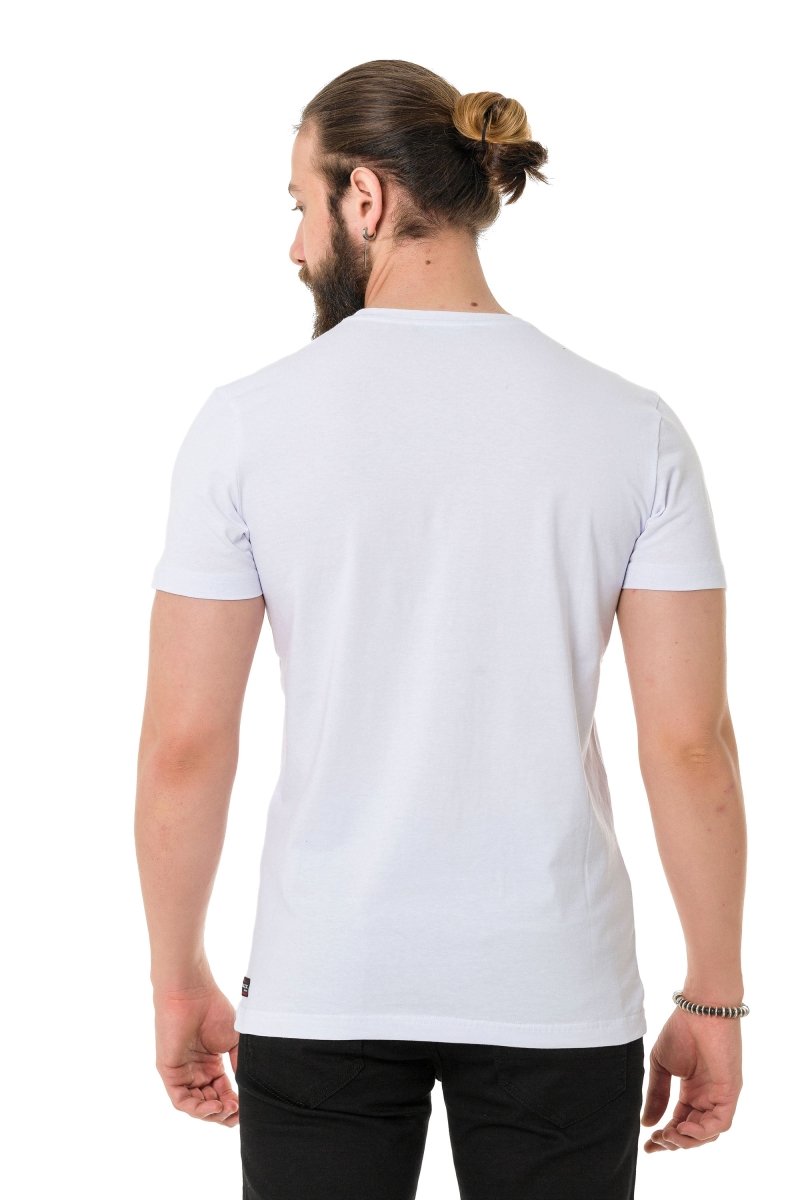 CT734 t-shirt męski z ozdobnym tłoczonym napisem