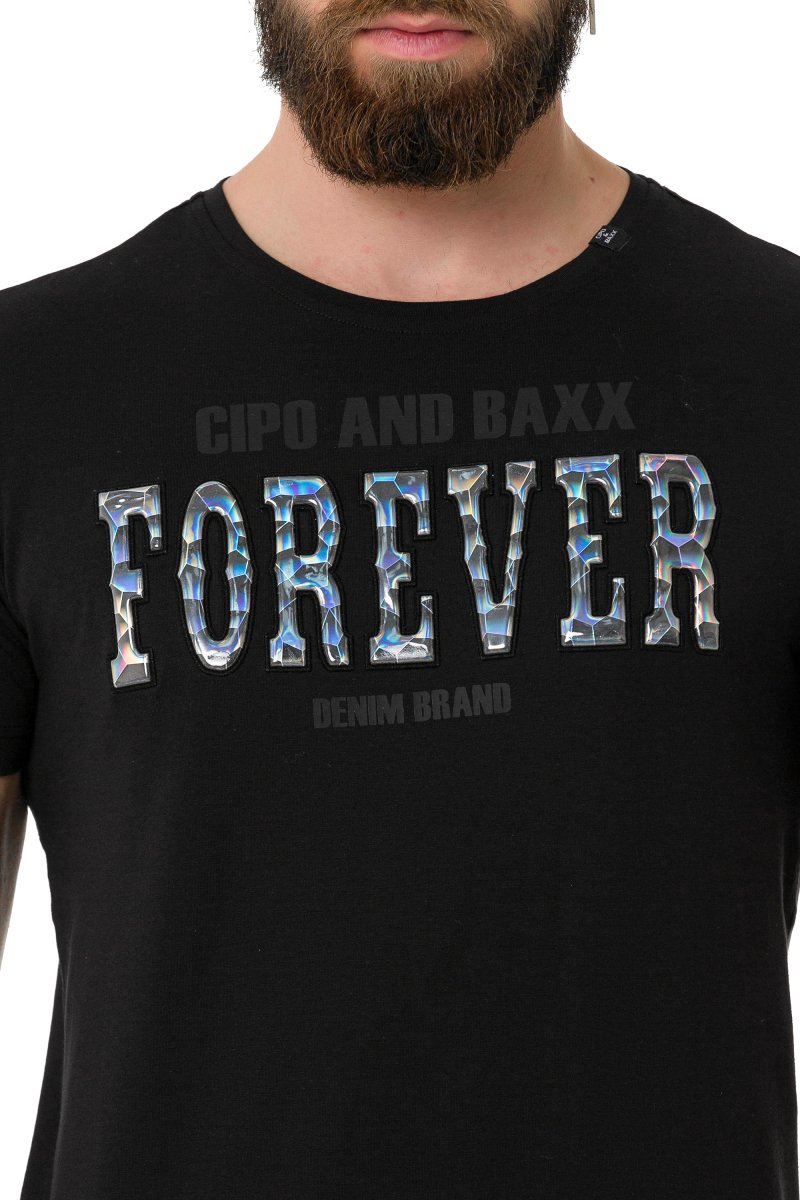 CT736 T-shirt masculin avec lettrage brillant et en forme