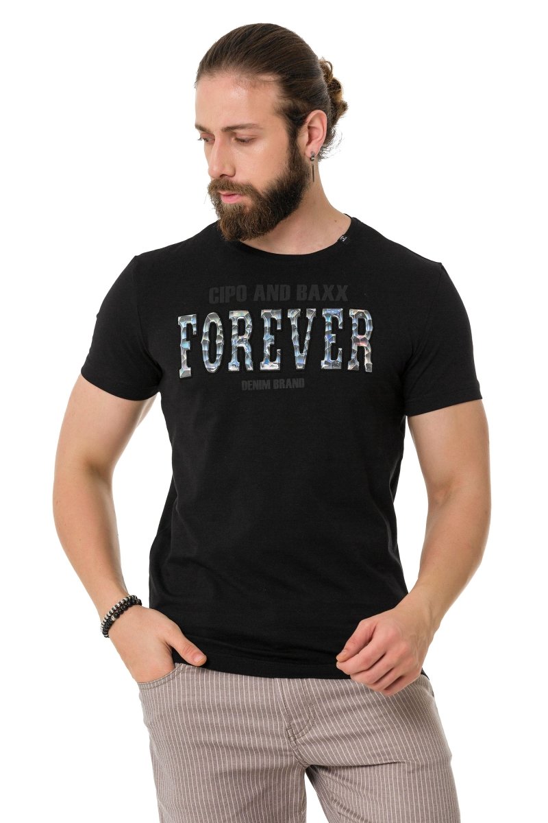 CT736 T-shirt masculin avec lettrage brillant et en forme