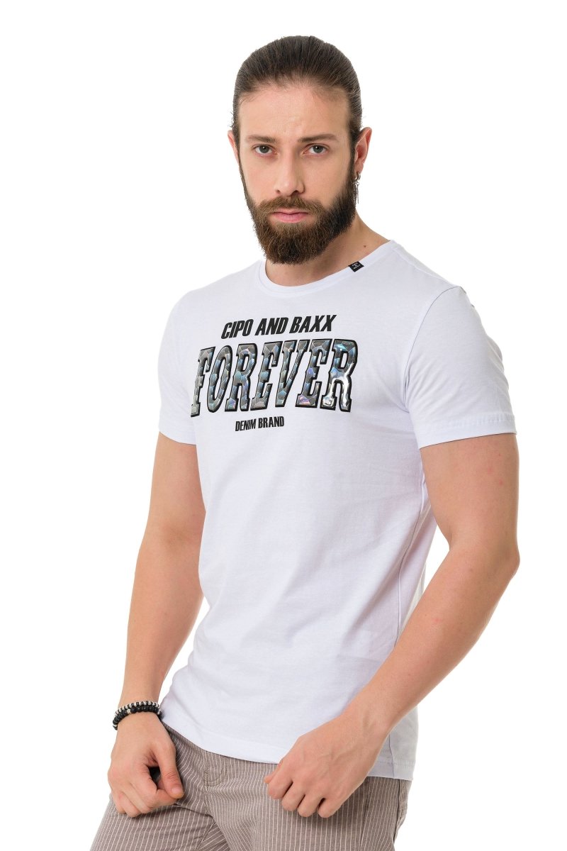 CT736 T-shirt masculin avec lettrage brillant et en forme