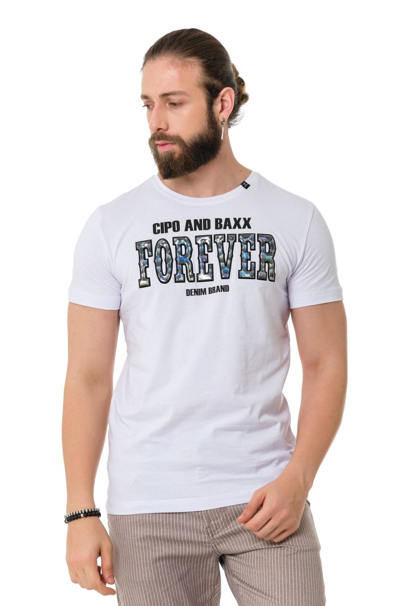 CT736 T-shirt masculin avec lettrage brillant et en forme