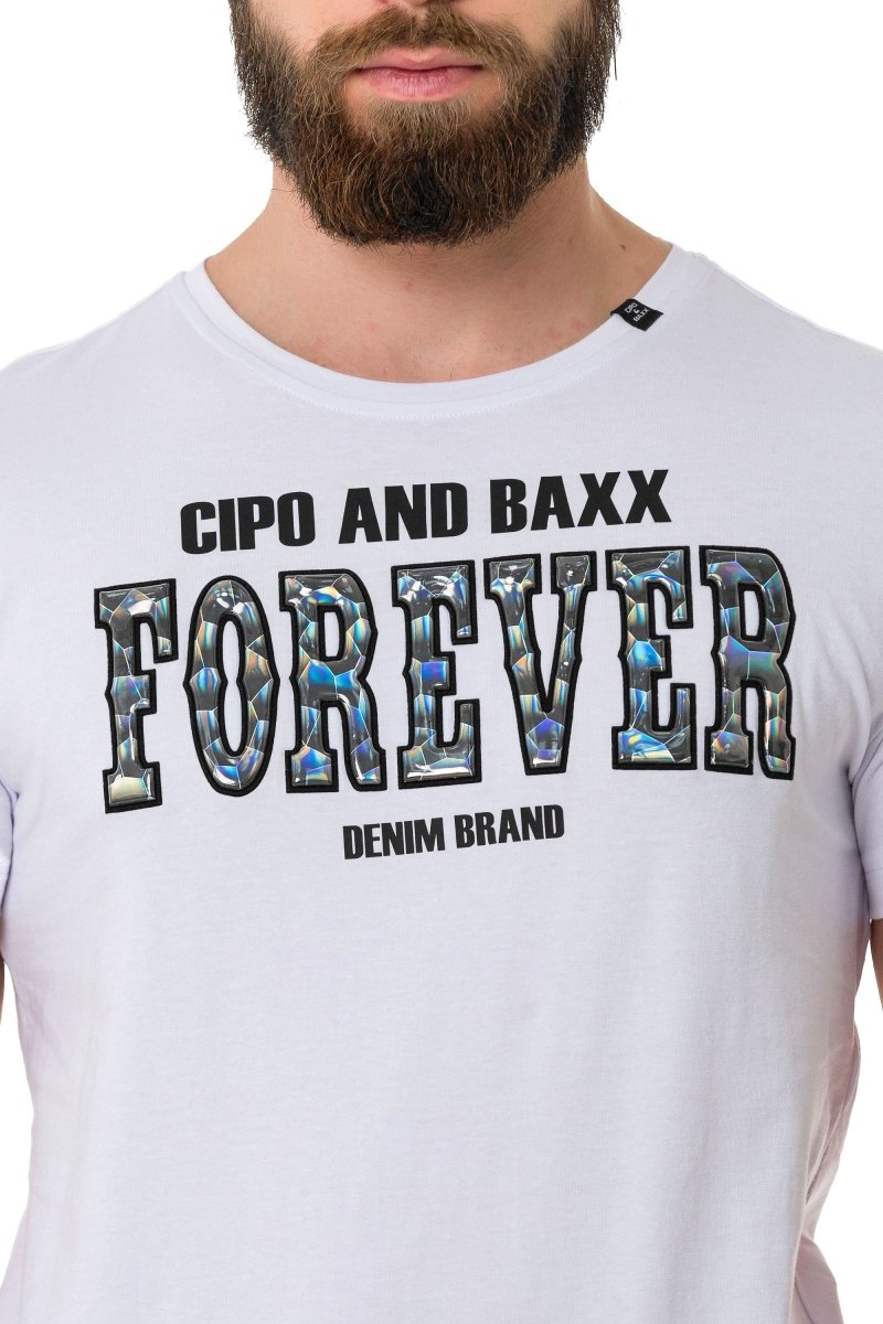 CT736 T-shirt masculin avec lettrage brillant et en forme