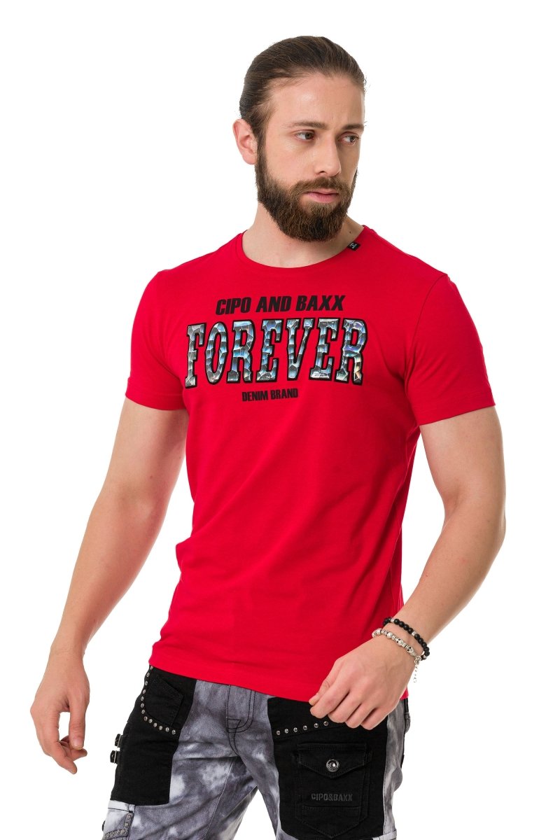 CT736 T-shirt masculin avec lettrage brillant et en forme