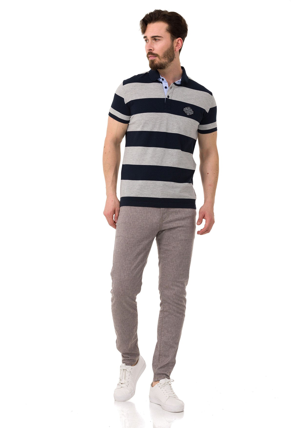 CT741 t-shirt polo w pasy