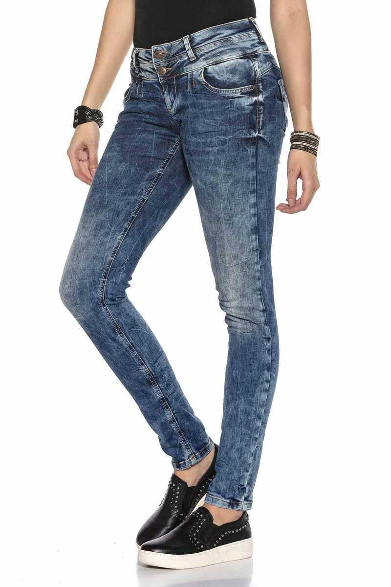 WD379 jeansy damskie z podwójnym stanem slim fit