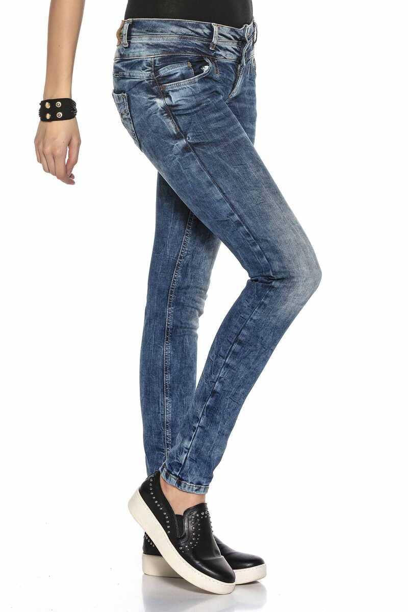 WD379 jeansy damskie z podwójnym stanem slim fit
