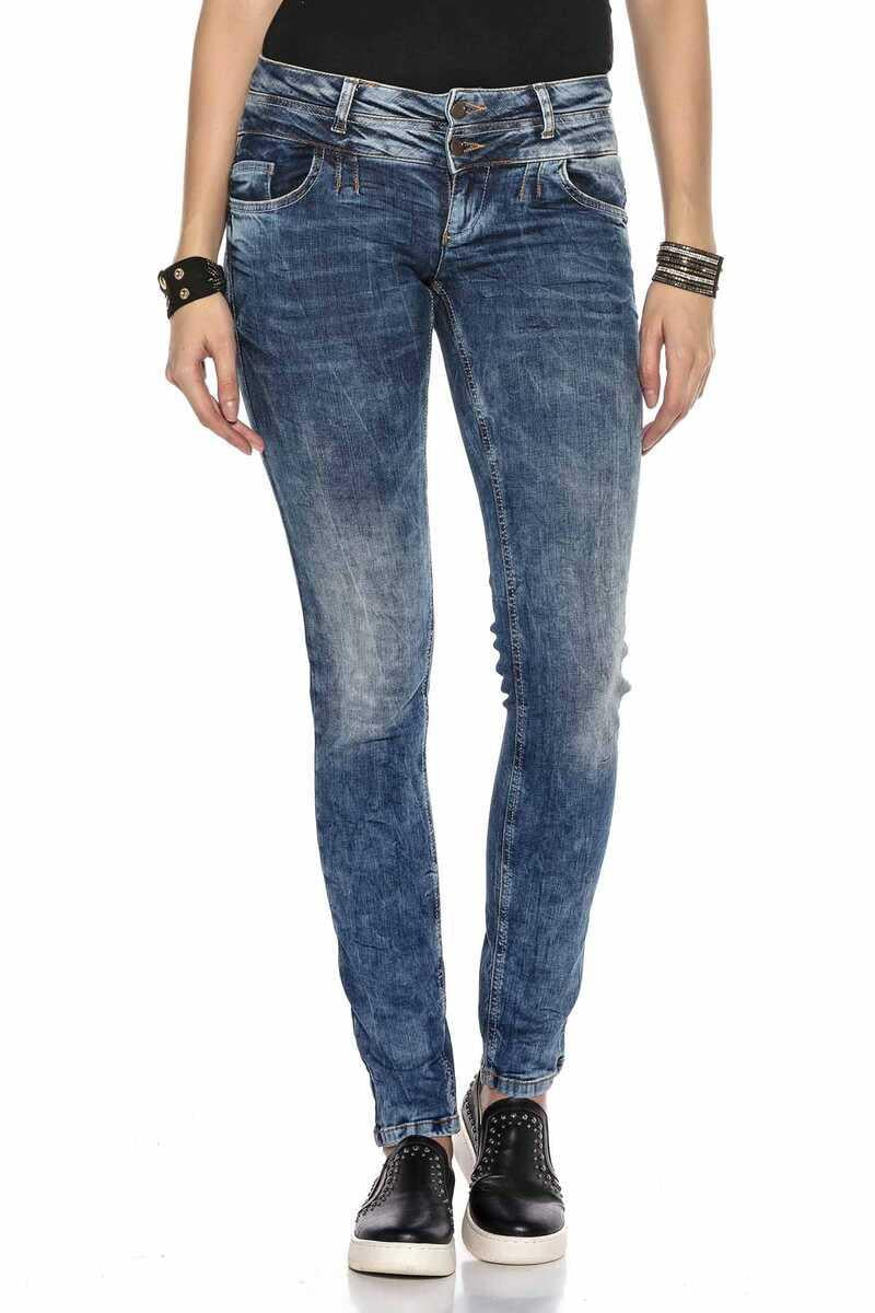WD379 jeansy damskie z podwójnym stanem slim fit