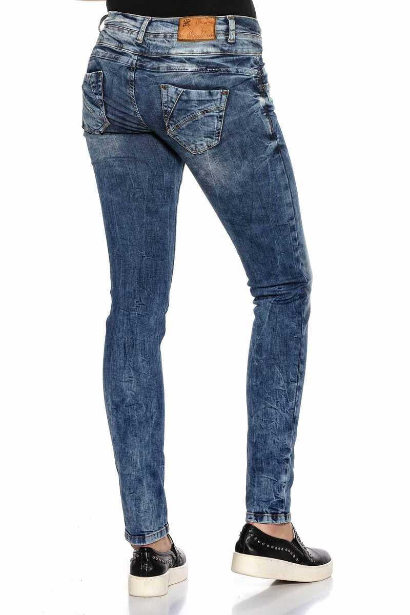 WD379 jeansy damskie z podwójnym stanem slim fit