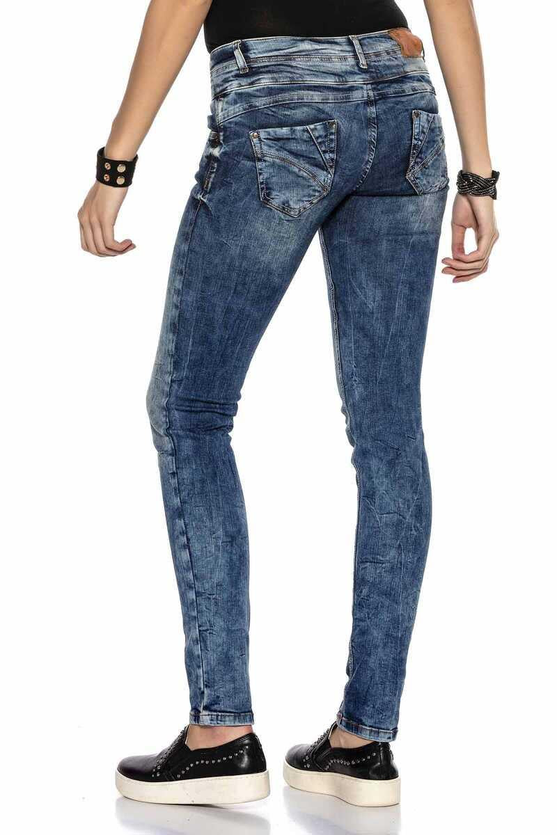 WD379 jeansy damskie z podwójnym stanem slim fit