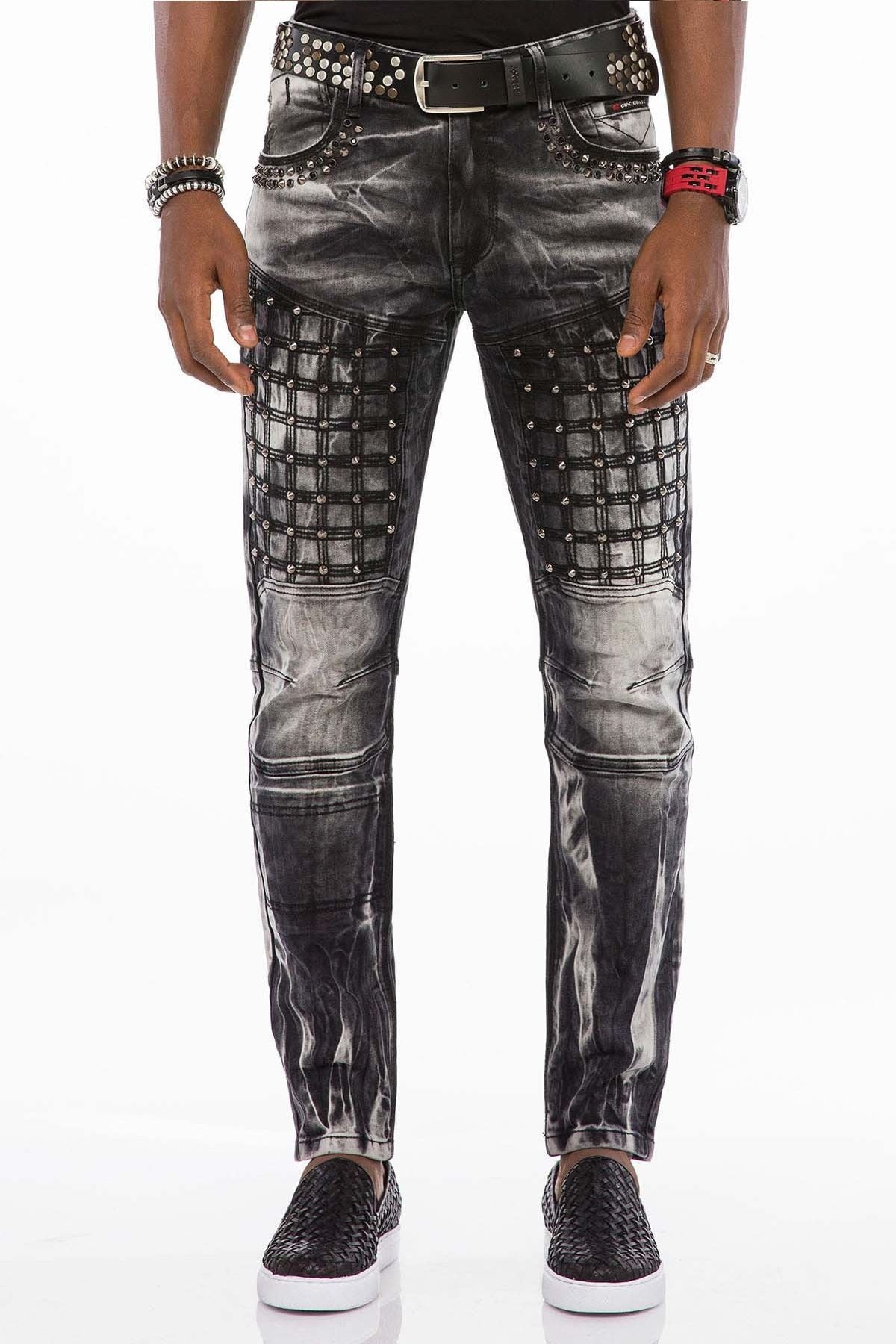 CD496 jeansy sprane z aplikacją