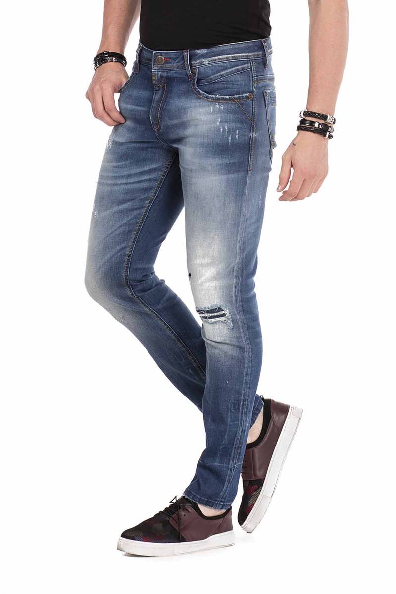 CD475 jeansy slim fit z przetarciami