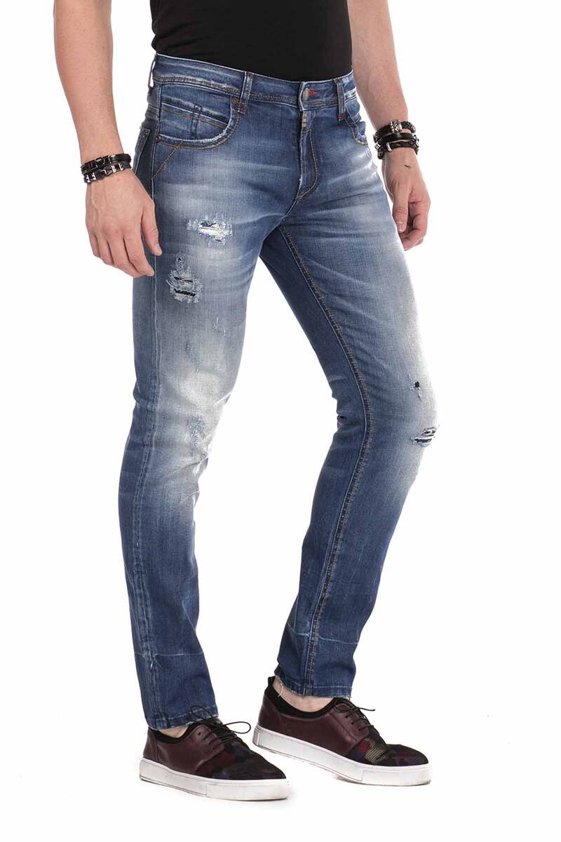 CD475 jeansy slim fit z przetarciami