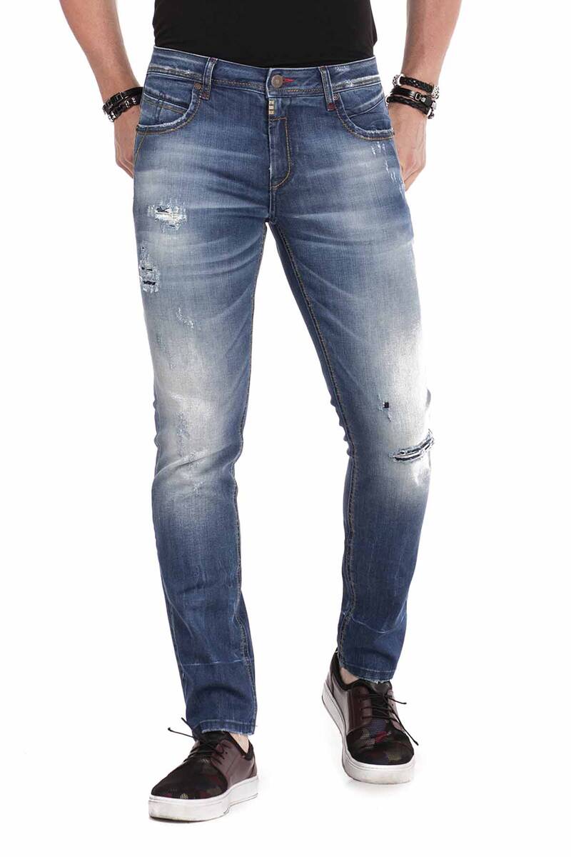 CD475 jeansy slim fit z przetarciami