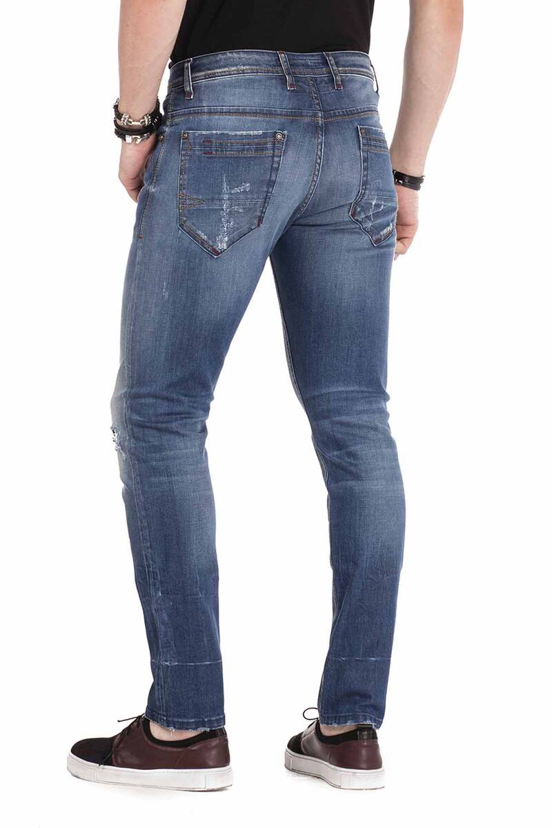 CD475 jeansy slim fit z przetarciami
