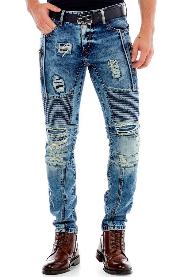 CD464 jeansy z przeszyciami w zniszczonym stylu