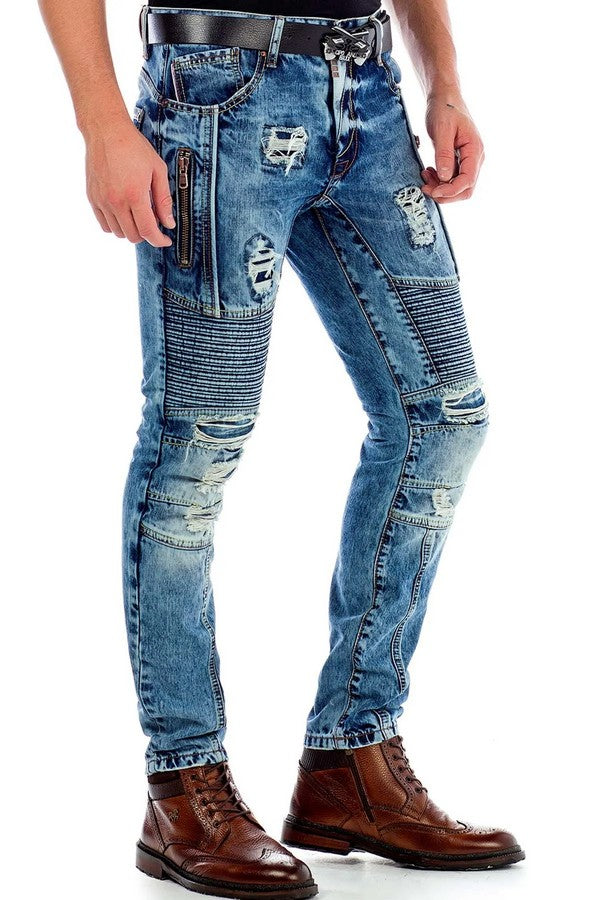 CD464 jeansy z przeszyciami w zniszczonym stylu