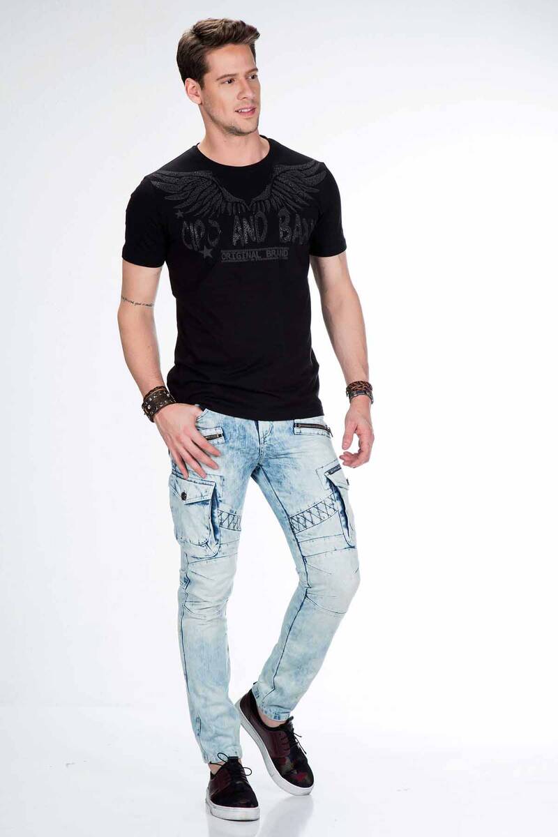 CD435 Heren Jeans in Cargo-Stijl met Decoratieve Ritssluitingen in Straight-Fit