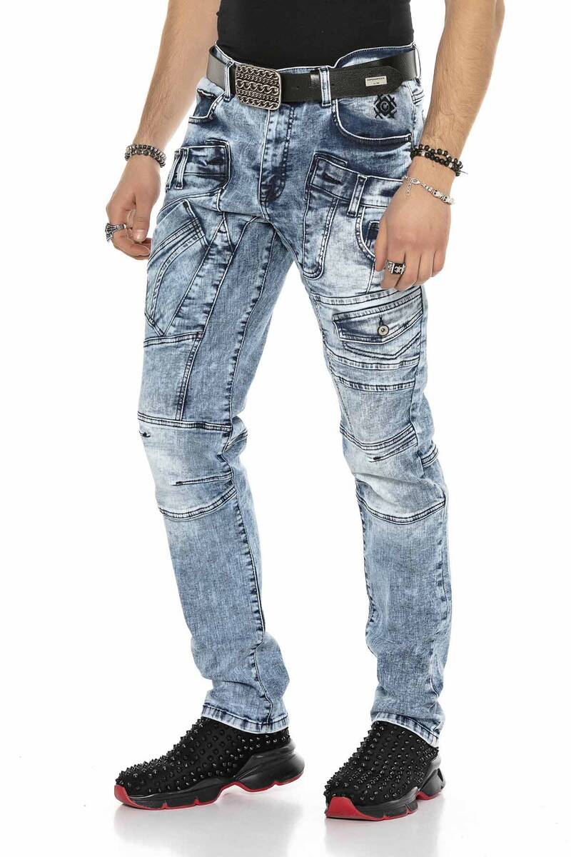 CD598 jeansy z przeszyciami i wybielaniem