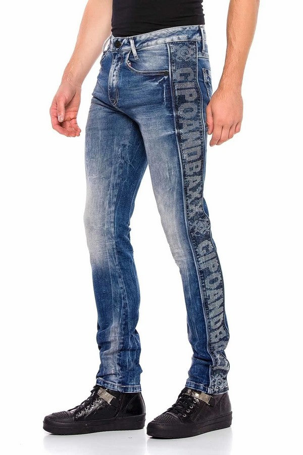 CD579 jeansy z ozdobnymi lampasami