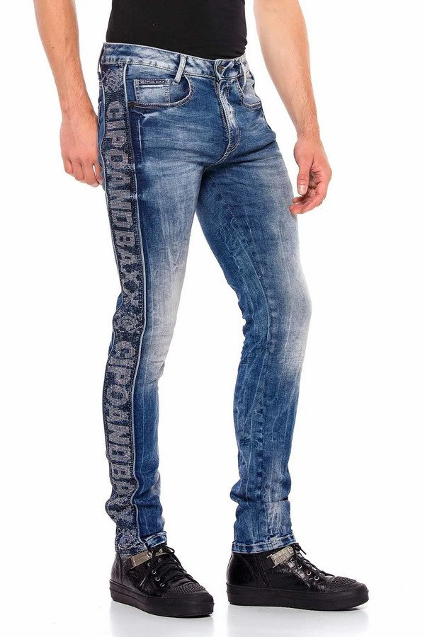 CD579 jeansy z ozdobnymi lampasami