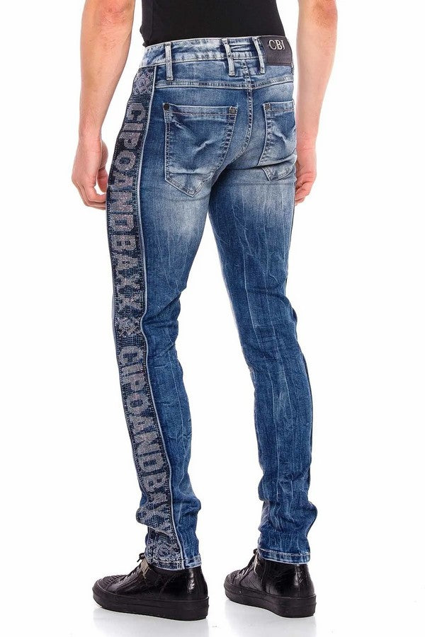 CD579 jeansy z ozdobnymi lampasami