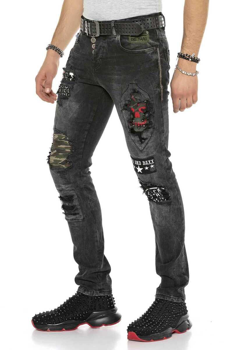 CD408 jeansy z aplikacjami i dziurami