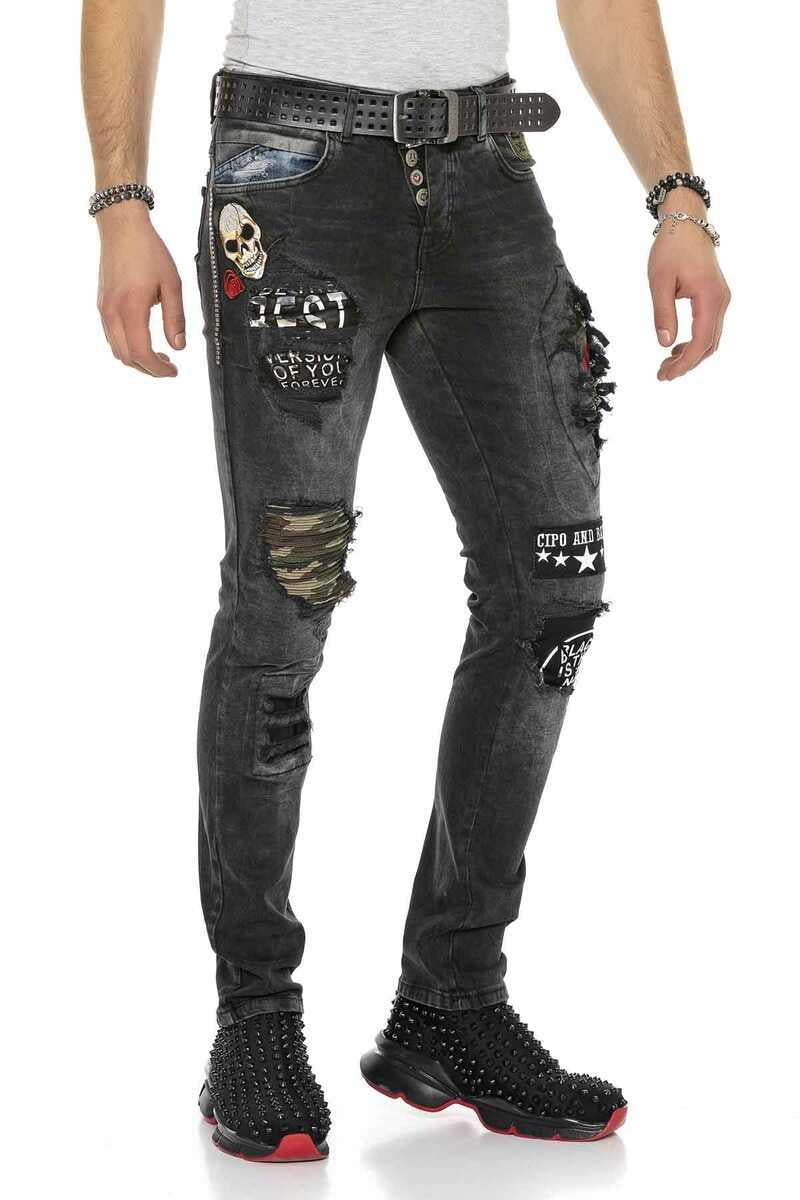 CD408 jeansy z aplikacjami i dziurami