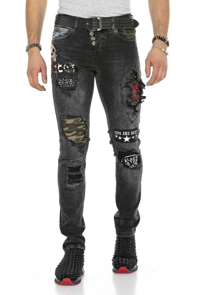 CD408 jeansy z aplikacjami i dziurami