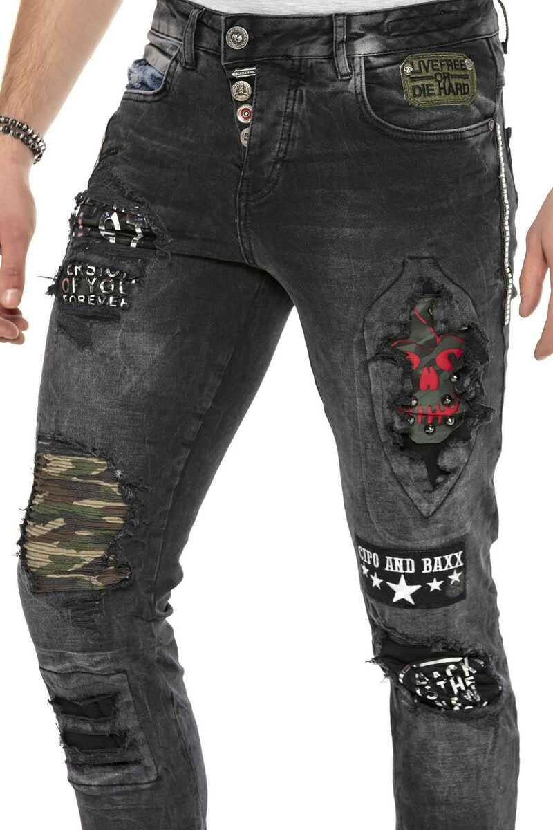CD408 jeansy z aplikacjami i dziurami