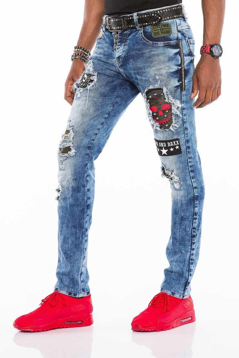 CD408 jeansy z aplikacjami i dziurami