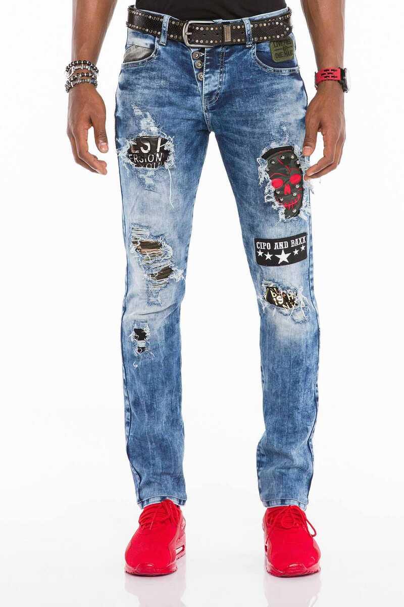 CD408 jeansy z aplikacjami i dziurami