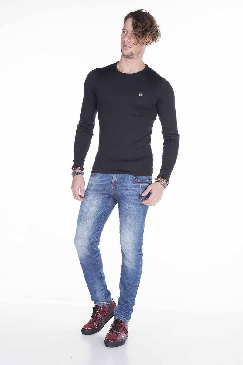 CD376 jeansy z ozdobnym szwem i kieszeniami