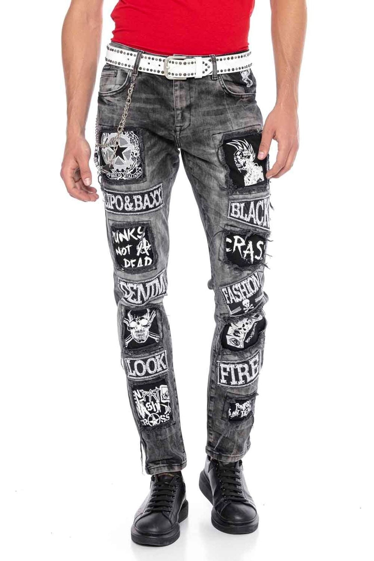 CD340 jeansy z dziurami i nadrukiem