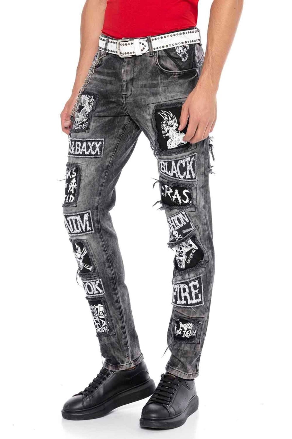 CD340 jeansy z dziurami i nadrukiem