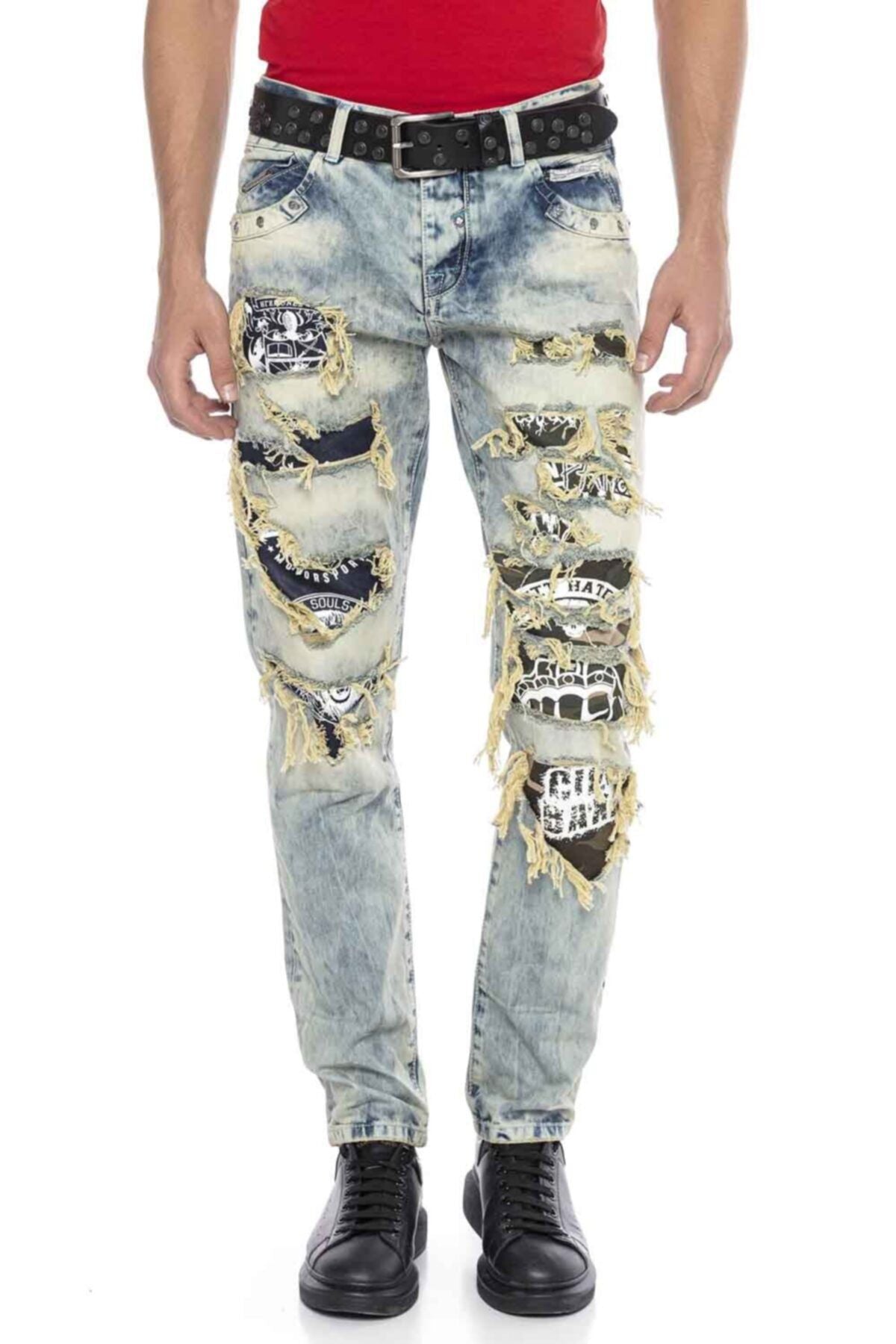 CD337 jeansy z dziurami i nadrukiem