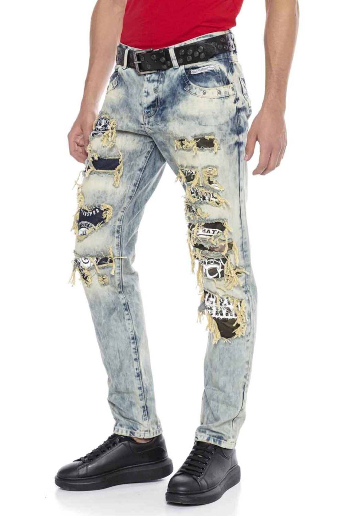 CD337 jeansy z dziurami i nadrukiem