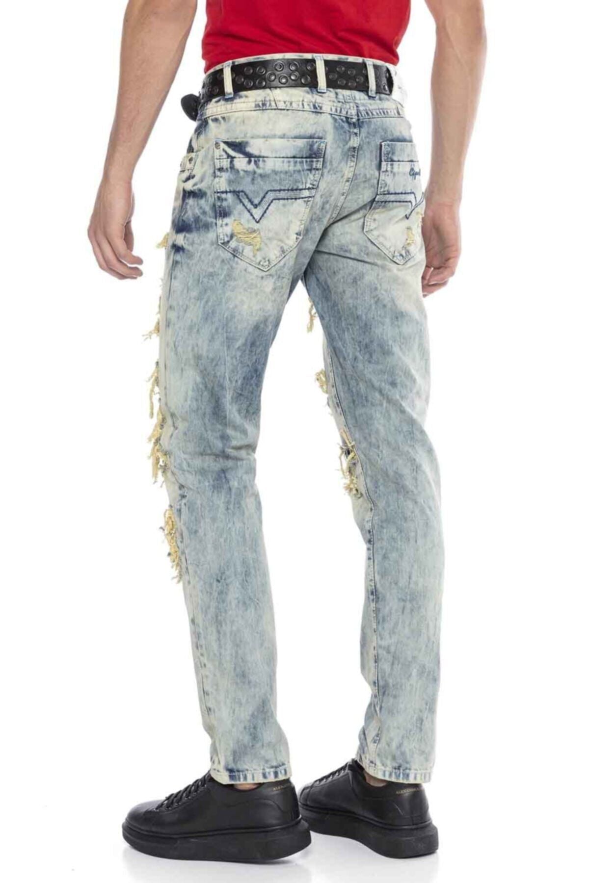 CD337 jeansy z dziurami i nadrukiem