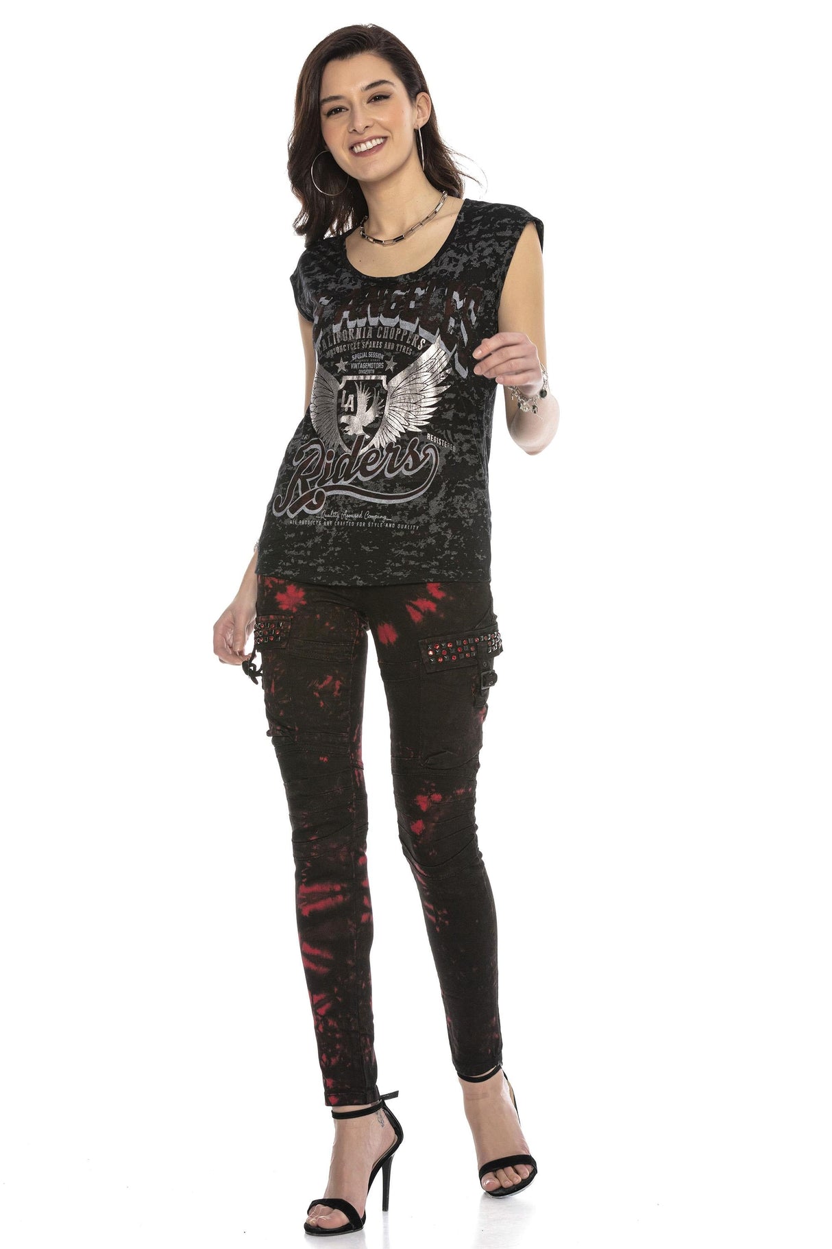 WD385 jeansy damskie w motocyklowym stylu