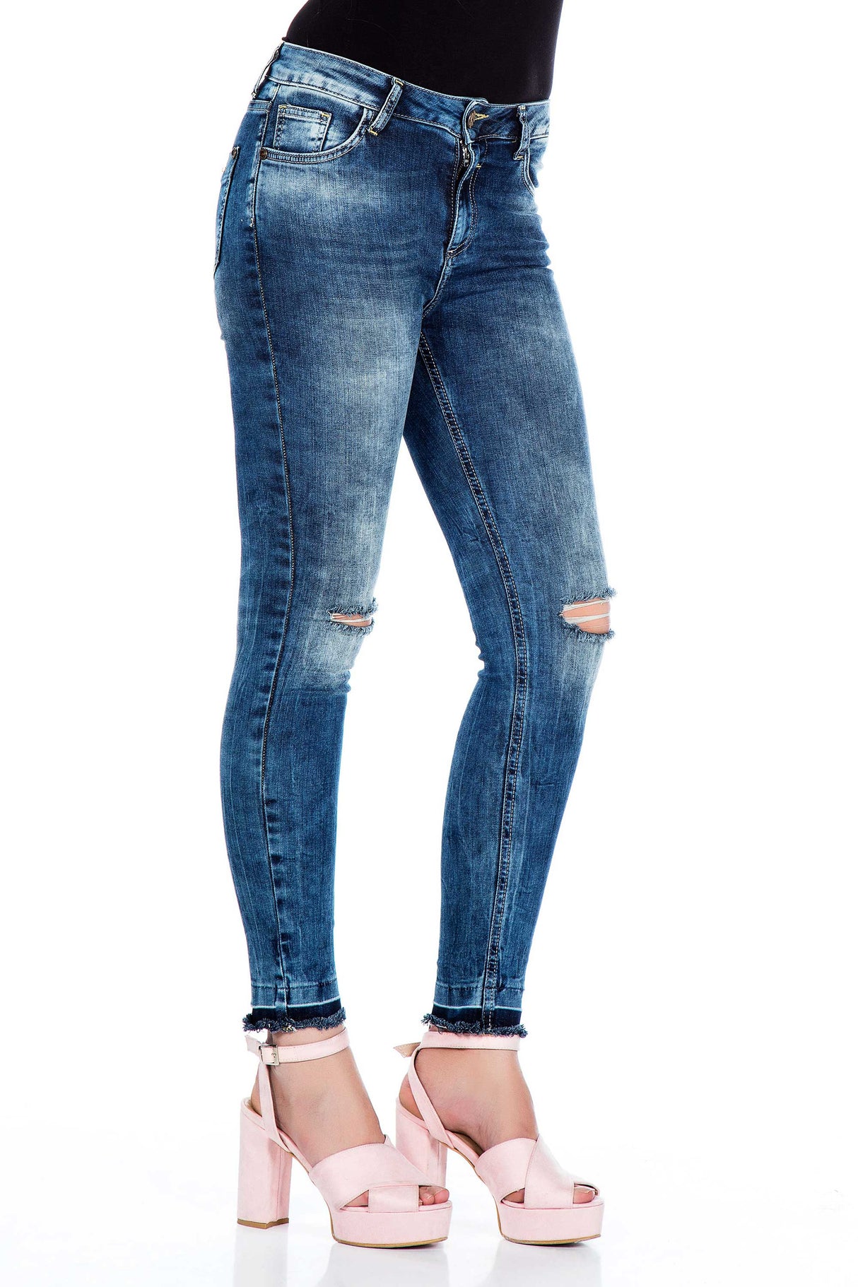 WD276 jeansy damskie slim fit z dziurami