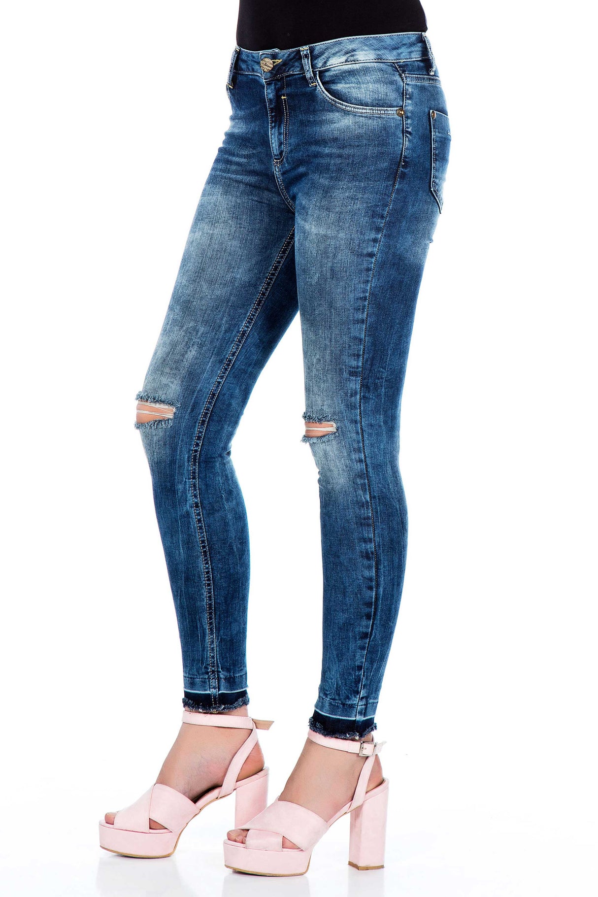 WD276 jeansy damskie slim fit z dziurami