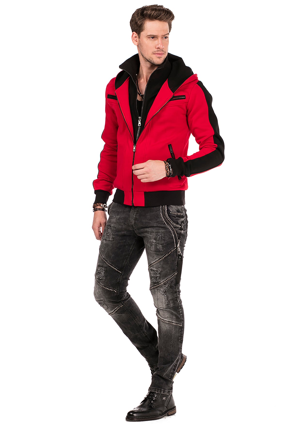 CD452 jeansy męskie z ozdobnymi szwami