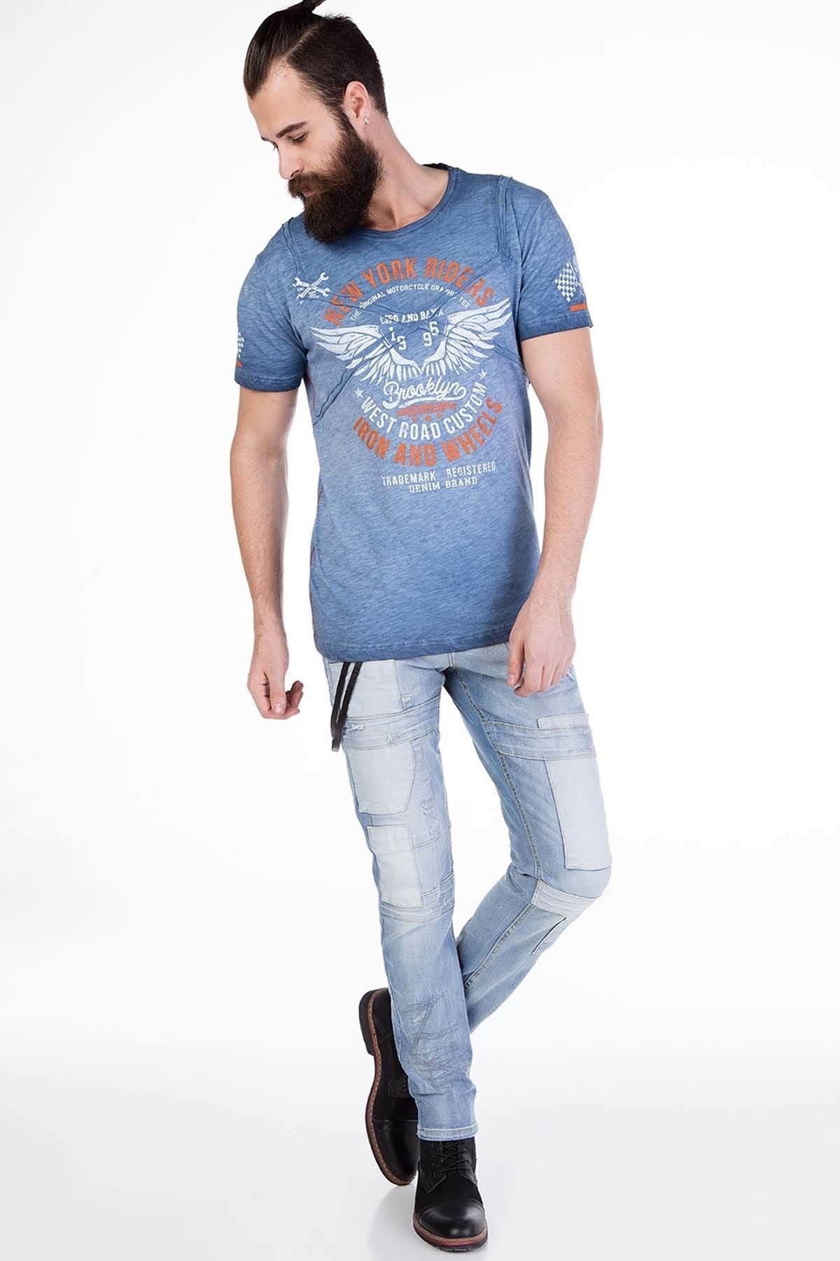 CD191 Men's Slim-Fit jeans with patches
