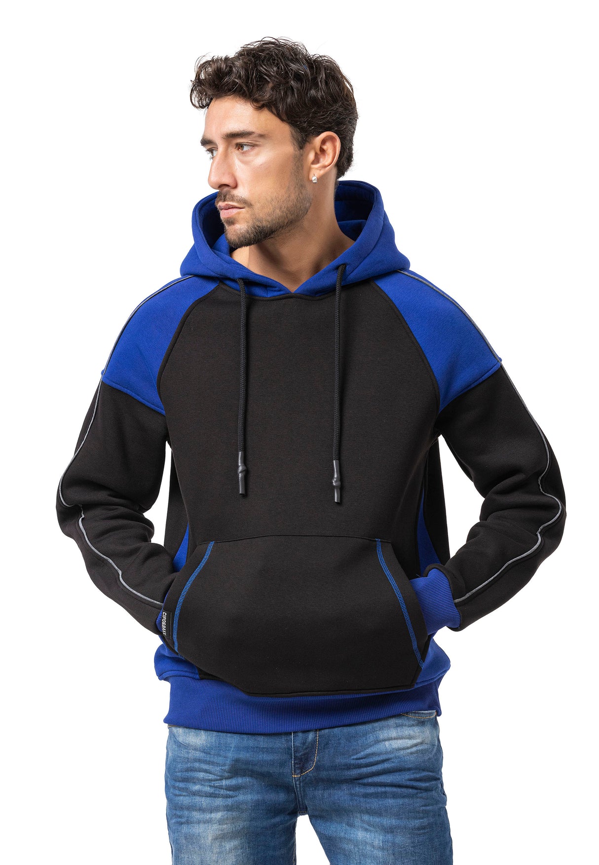 CL591 Herren Hoodie Sweatshirt – Zweifarbiger Kapuzenpullover in Ecru & Dunkelgrau mit Kontrastdetails | Stylischer Alltagslook mit Fronttasche