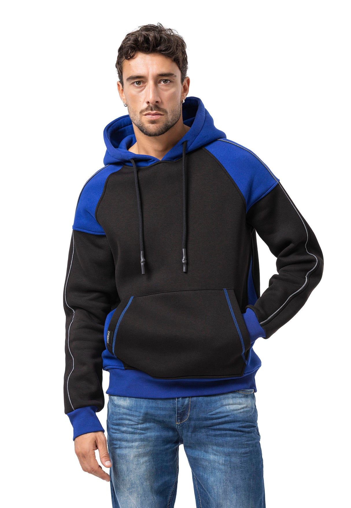 CL591 Herren Hoodie Sweatshirt – Zweifarbiger Kapuzenpullover in Ecru & Dunkelgrau mit Kontrastdetails | Stylischer Alltagslook mit Fronttasche