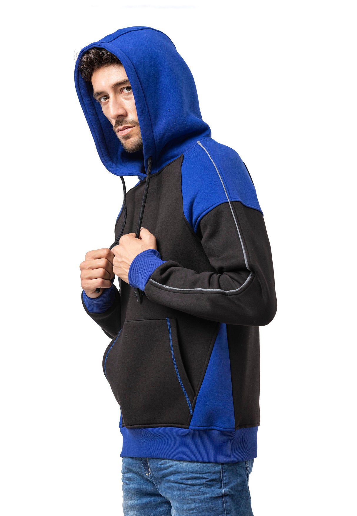 CL591 Herren Hoodie Sweatshirt – Zweifarbiger Kapuzenpullover in Ecru & Dunkelgrau mit Kontrastdetails | Stylischer Alltagslook mit Fronttasche