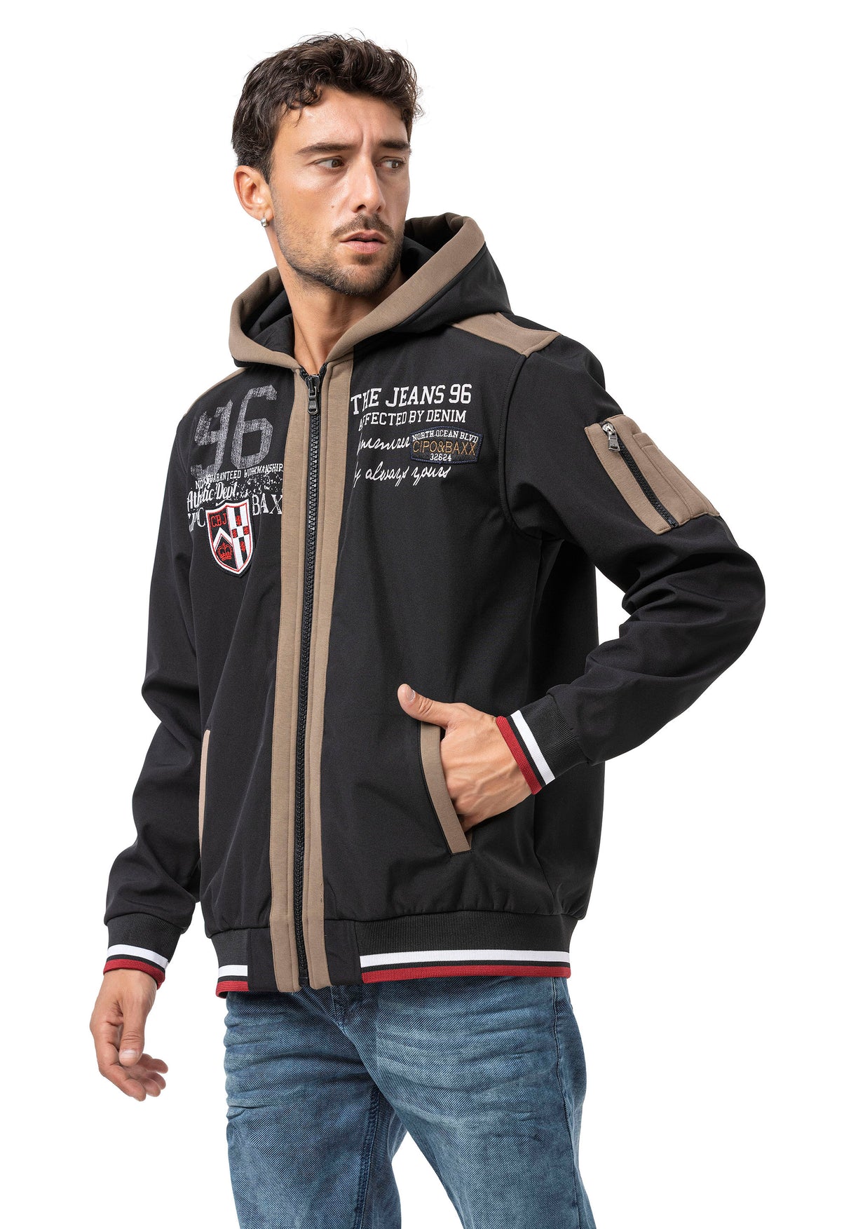 CL592 Sweat à capuche Homme – Sweat zippé bicolore en blanc et gris foncé avec détails contrastants | Veste de loisirs confortable pour le quotidien et le streetwear