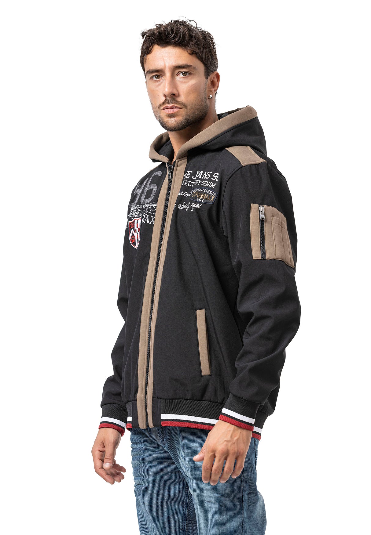CL592 Herren Kapuzen Sweatjacke – Zweifarbiger Zip-Hoodie in Weiß & Dunkelgrau mit Kontrastdetails | Bequeme Freizeitjacke für Alltag & Streetwear