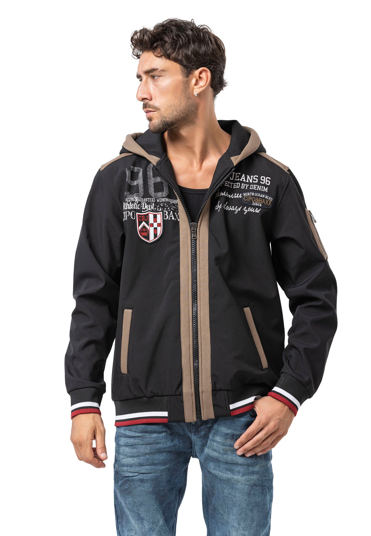 CL592 Sweat à capuche Homme – Sweat zippé bicolore en blanc et gris foncé avec détails contrastants | Veste de loisirs confortable pour le quotidien et le streetwear